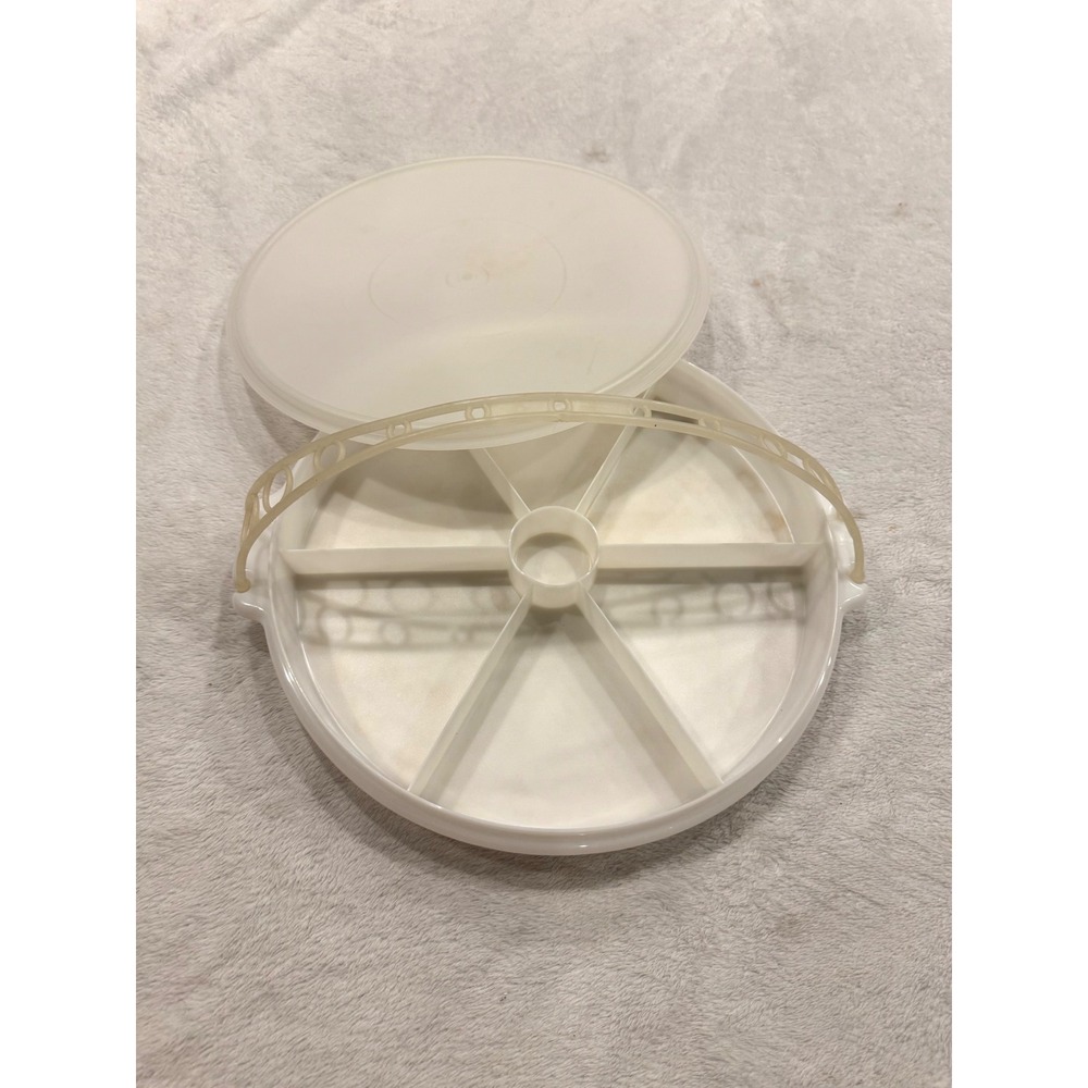 Vintage Tupperware 405-1 White Veggie Dip Serving Tray with Lid and Handle USA